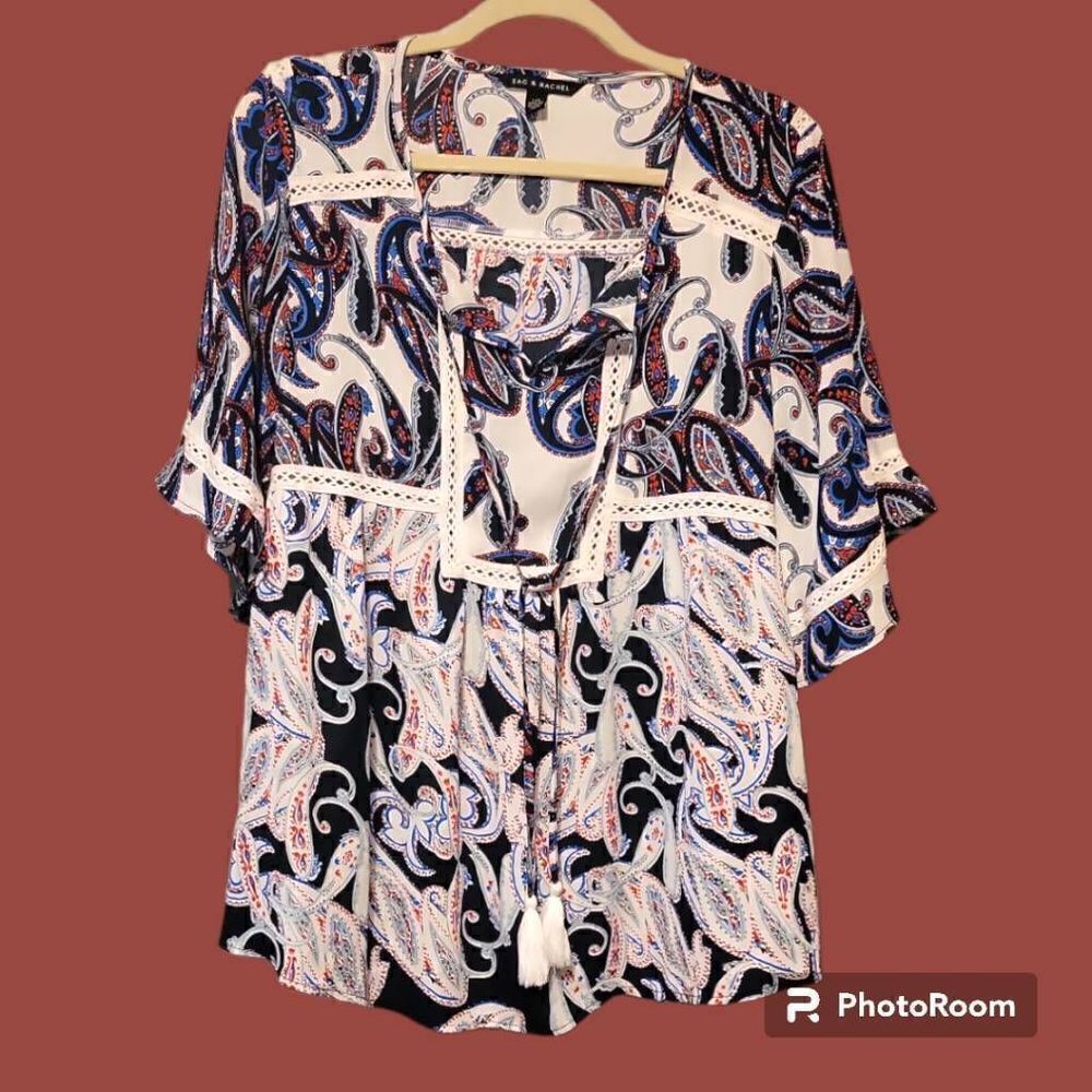 Zac & Rachel Boho Paisley Print Women's Blouse Size Large